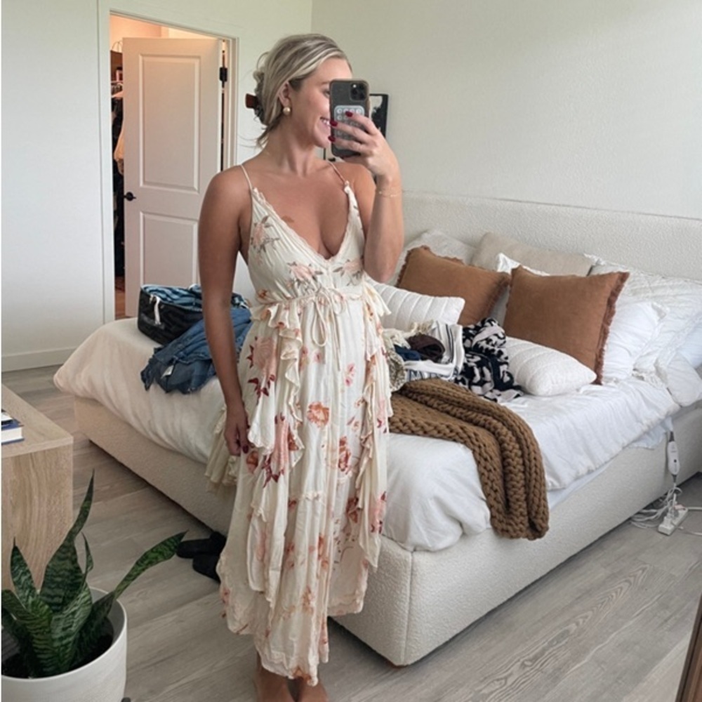 FREE PEOPLE Audrey Embroidered Maxi Dress in Ivory XS
